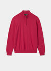 Mens Cotton Cashmere Quarter Zip Jumper in Raspberry Red