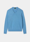 Men's Cotton Cashmere Vee Neck Jumper in Light Blue