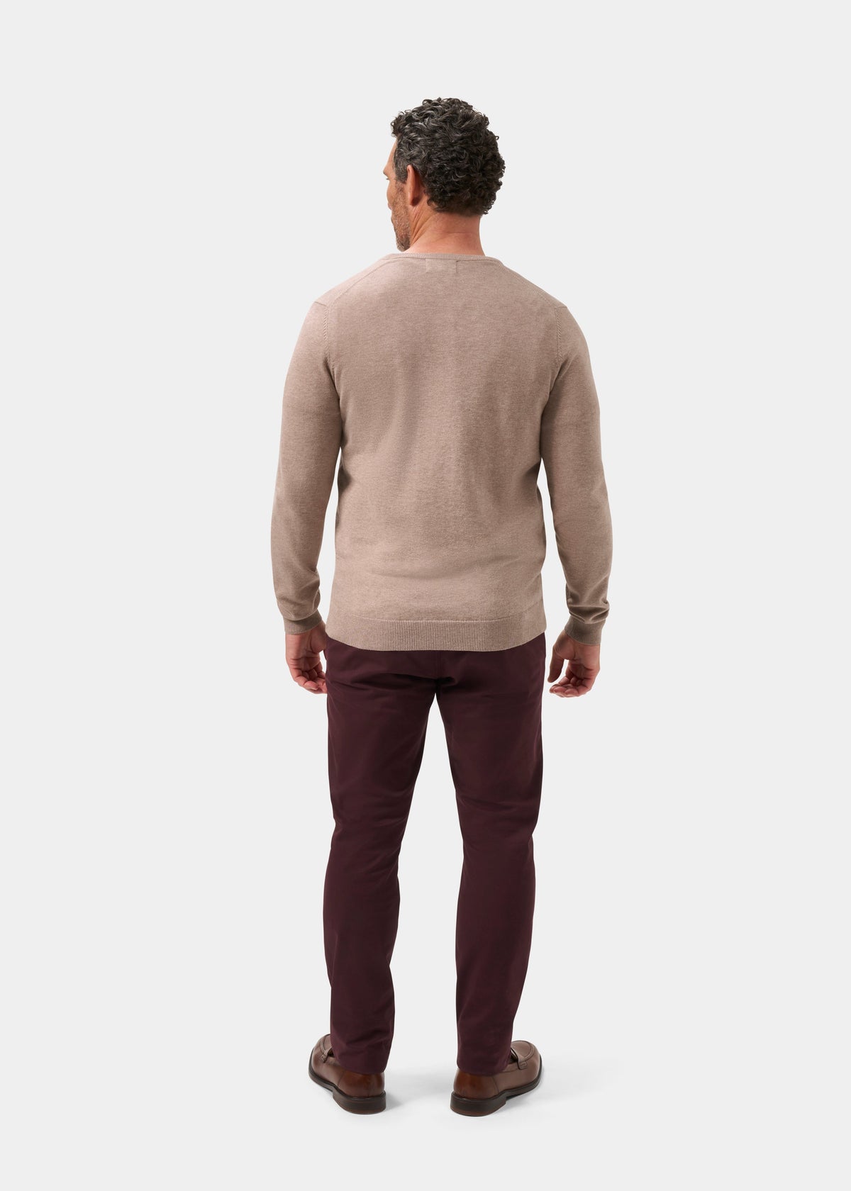 Men's Cotton Cashmere Vee Neck Jumper in Brown