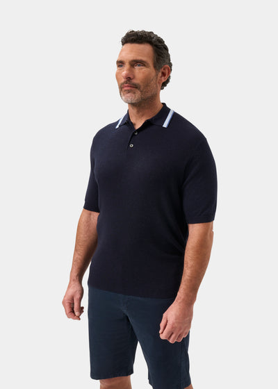 Men's Cotton Cashmere Polo Shirt in Navy