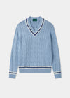 Men's Cotton Vee Neck Cricket Jumper in Light Blue, White and Dark Blue