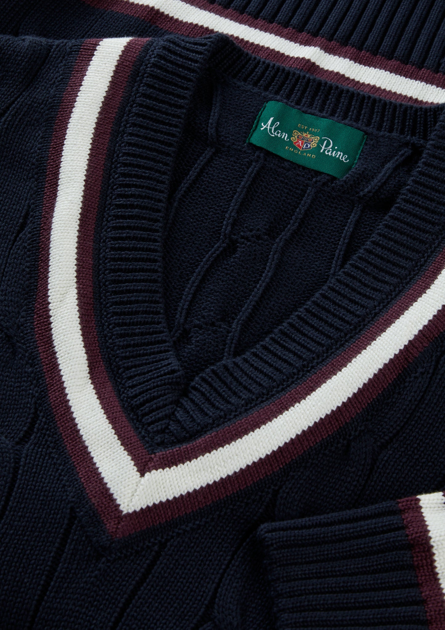 Men's Cotton Vee Neck Cricket Jumper in Navy & Purple