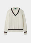 Men's Cotton Vee Neck Cricket Jumper in White, Purple and Green