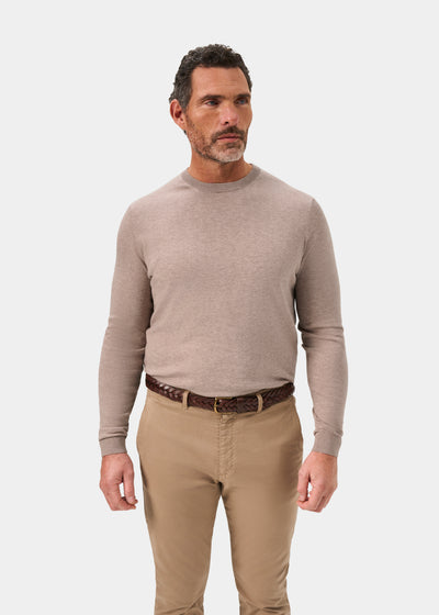 Men's Cotton Crew Neck Jumper in Brown