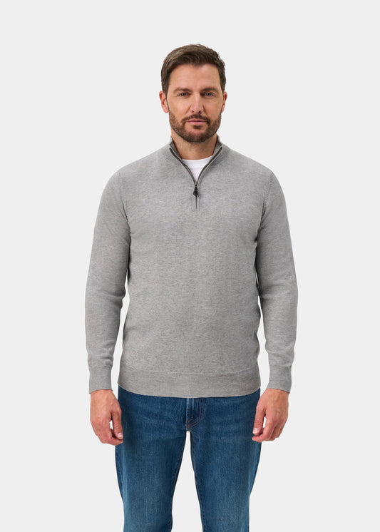 Ashfield Cotton Merino Quarter Zip Jumper In Light Grey Mix - Regular Fit