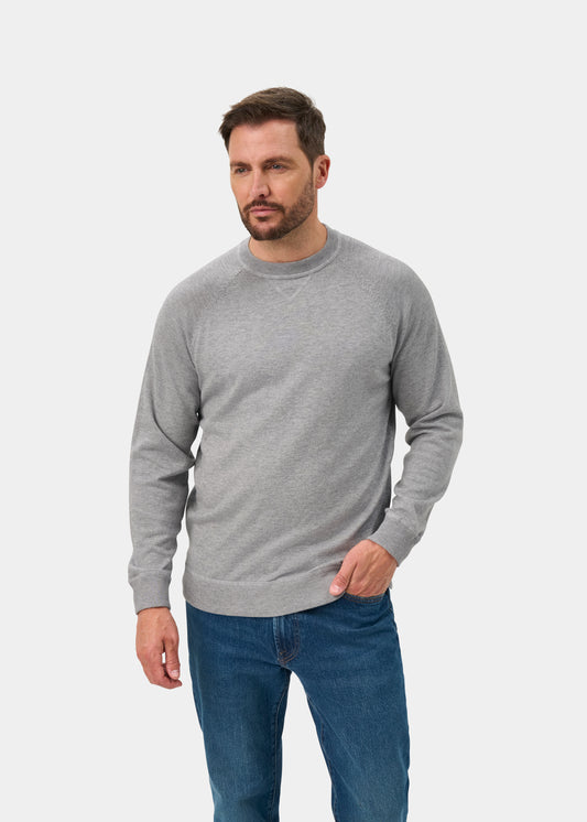 Saddington Cotton Merino Crew Neck Sweatshirt In Light Grey Mix - Regular Fit