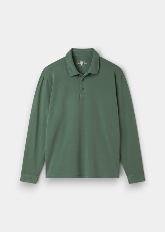 Storwood Cotton Long Sleeve Polo Shirt In Pine - Regular Fit