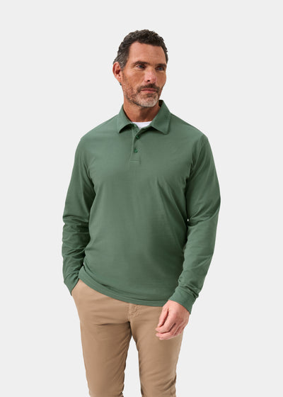 Men's Cotton Long Sleeve Polo Shirt in Green