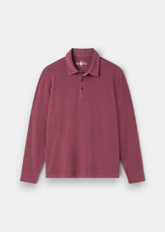 Storwood Cotton Long Sleeve Polo Shirt In Claret - Regular Fit