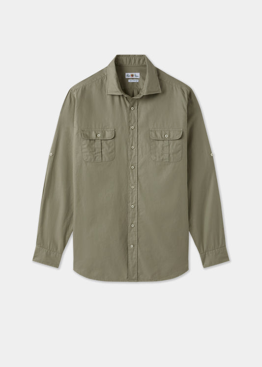 Mens Cotton Long Sleeve Shirt in Green