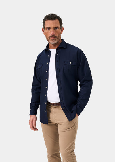 Mens Cotton Long Sleeve Shirt in Navy