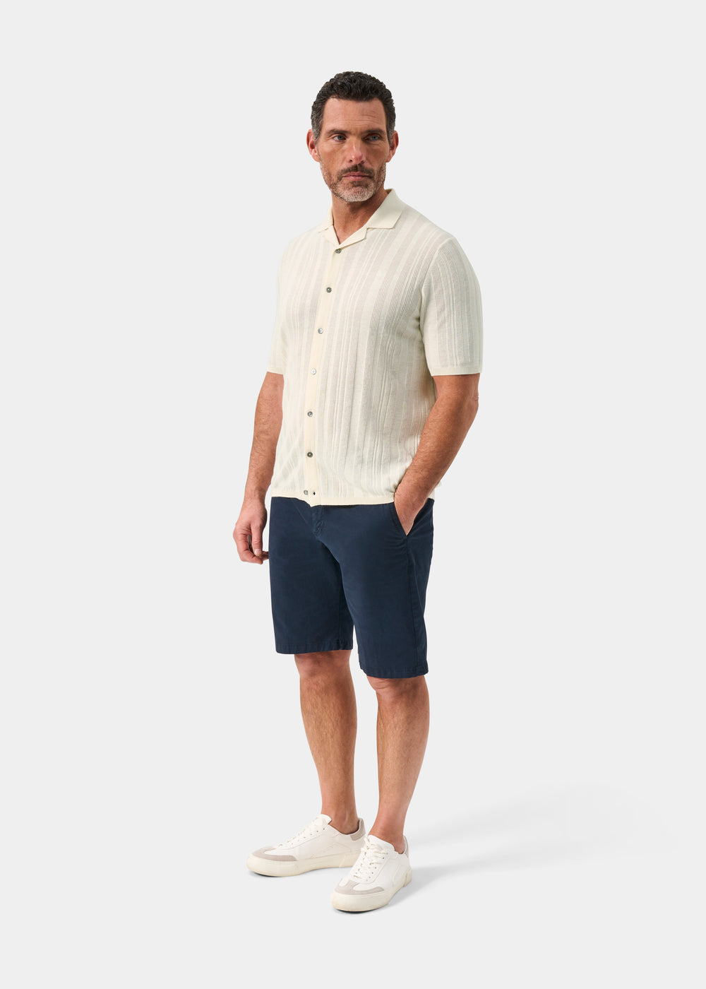 Men's Cotton Revere Collar Shirt in White