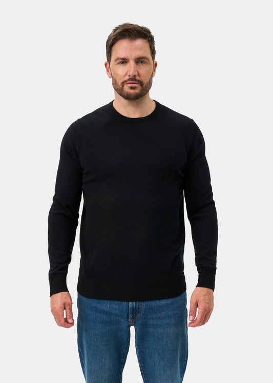 Brisbane Geelong Wool Crew Neck Jumper In Black - Regular Fit