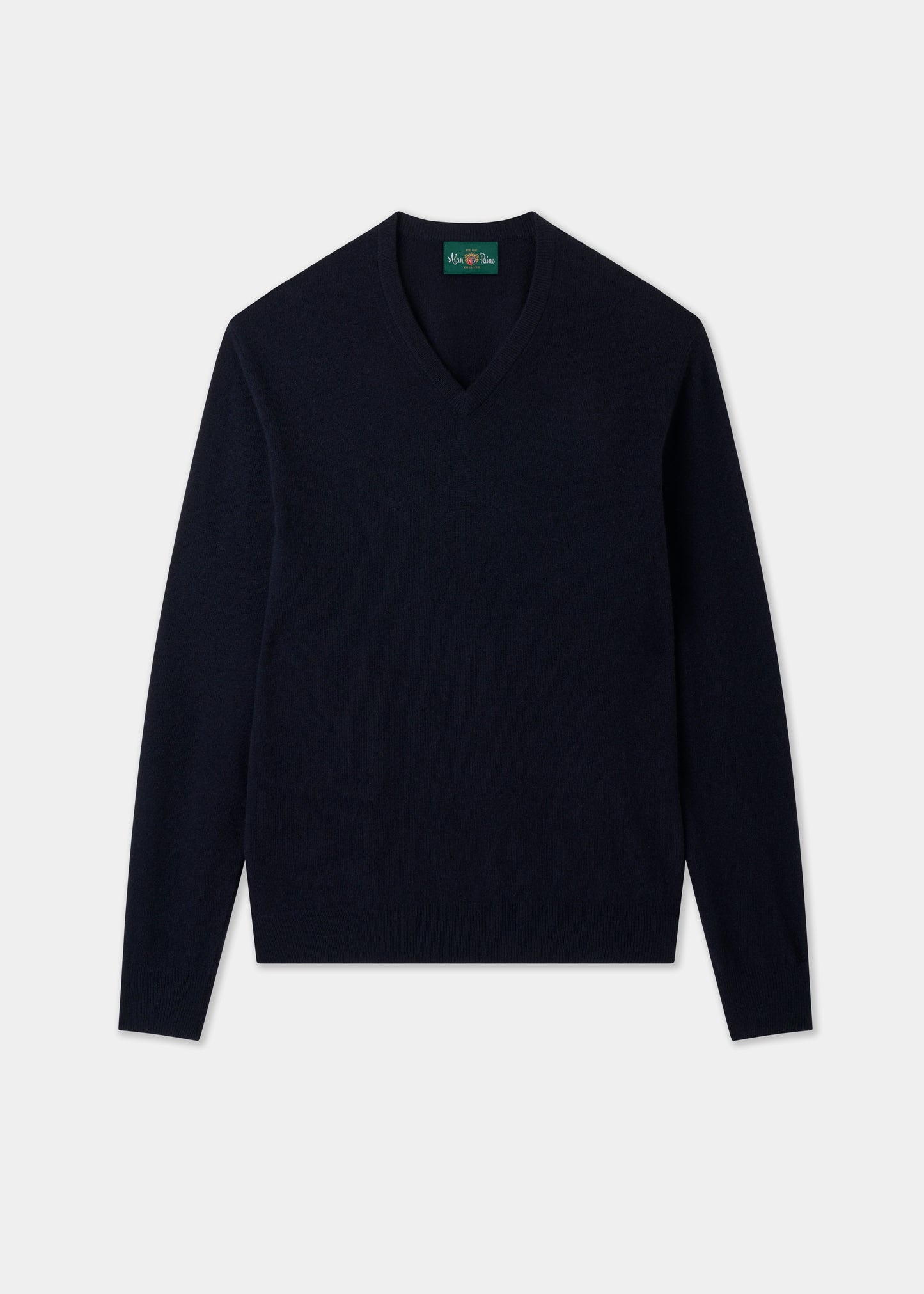Men's Geelong Wool Vee Neck Jumper in Dark Navy