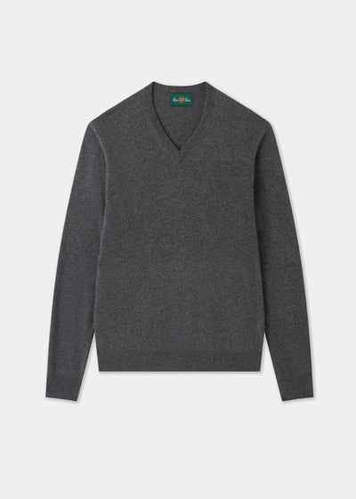 Men's Geelong Wool Vee Neck Jumper in Derby