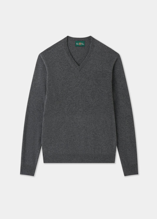 Men's Geelong Wool Vee Neck Jumper in Derby