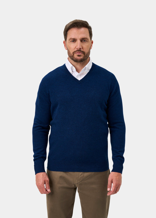 Albury Geelong Wool V-Neck Jumper In Indigo - Regular Fit