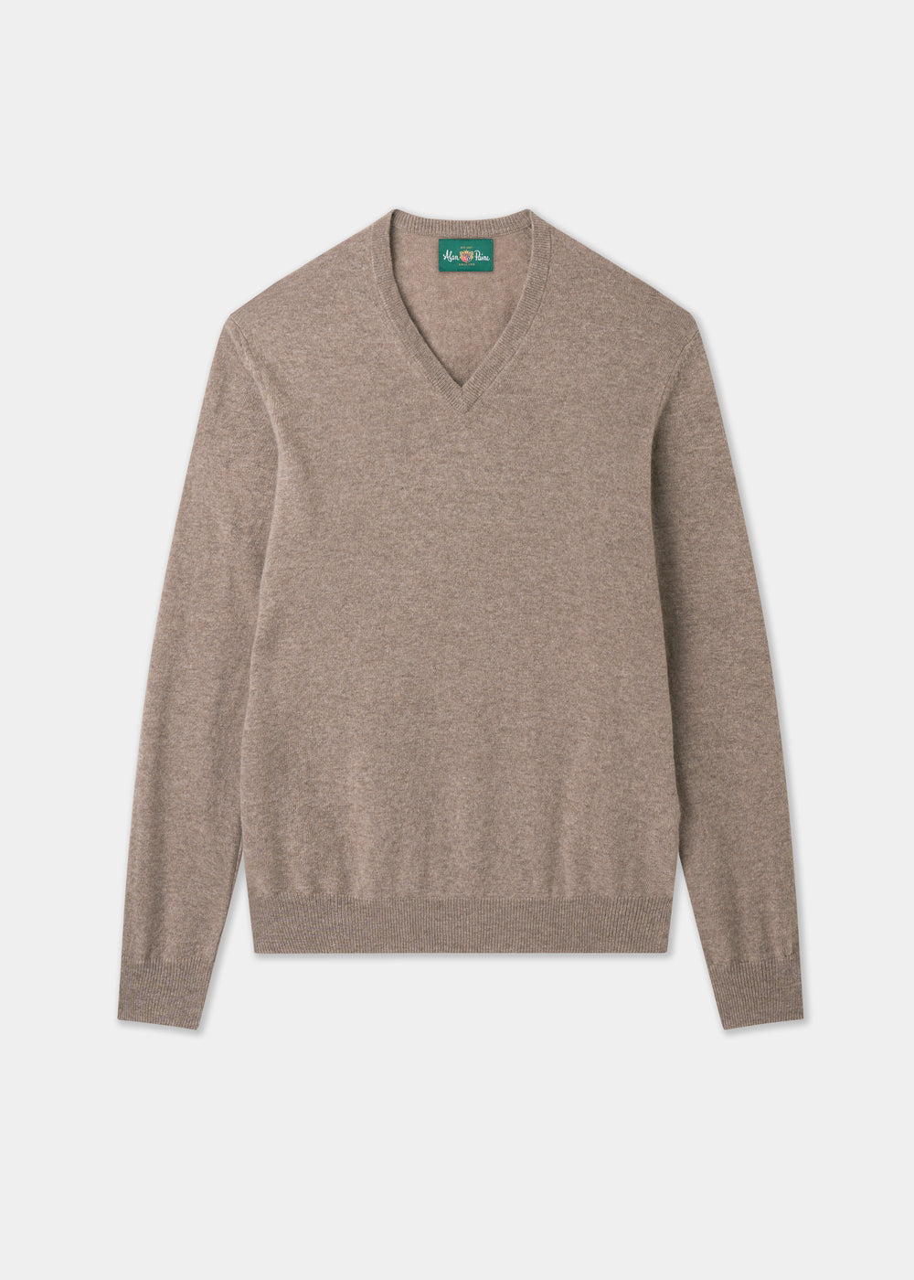 Men's Geelong Wool Vee Neck Jumper in Mushroom