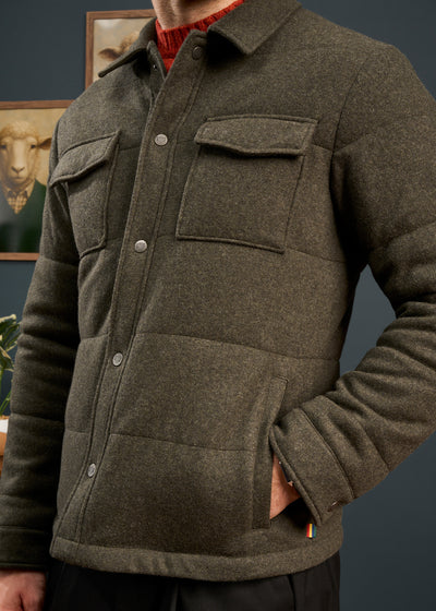 Mens-Knitted-Quilted-Shacket-Olive