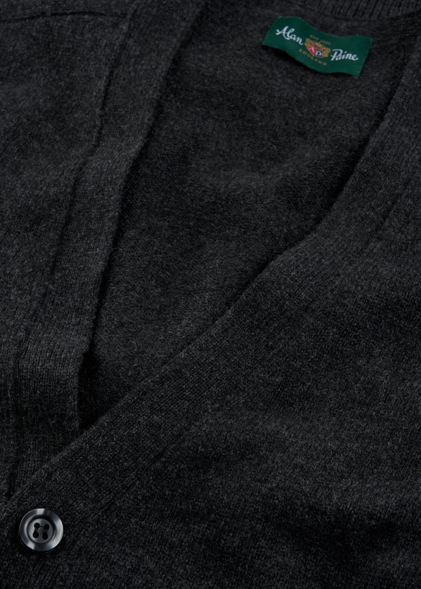 Men's Lambswool Vee Neck Cardigan Jumper in Charcoal