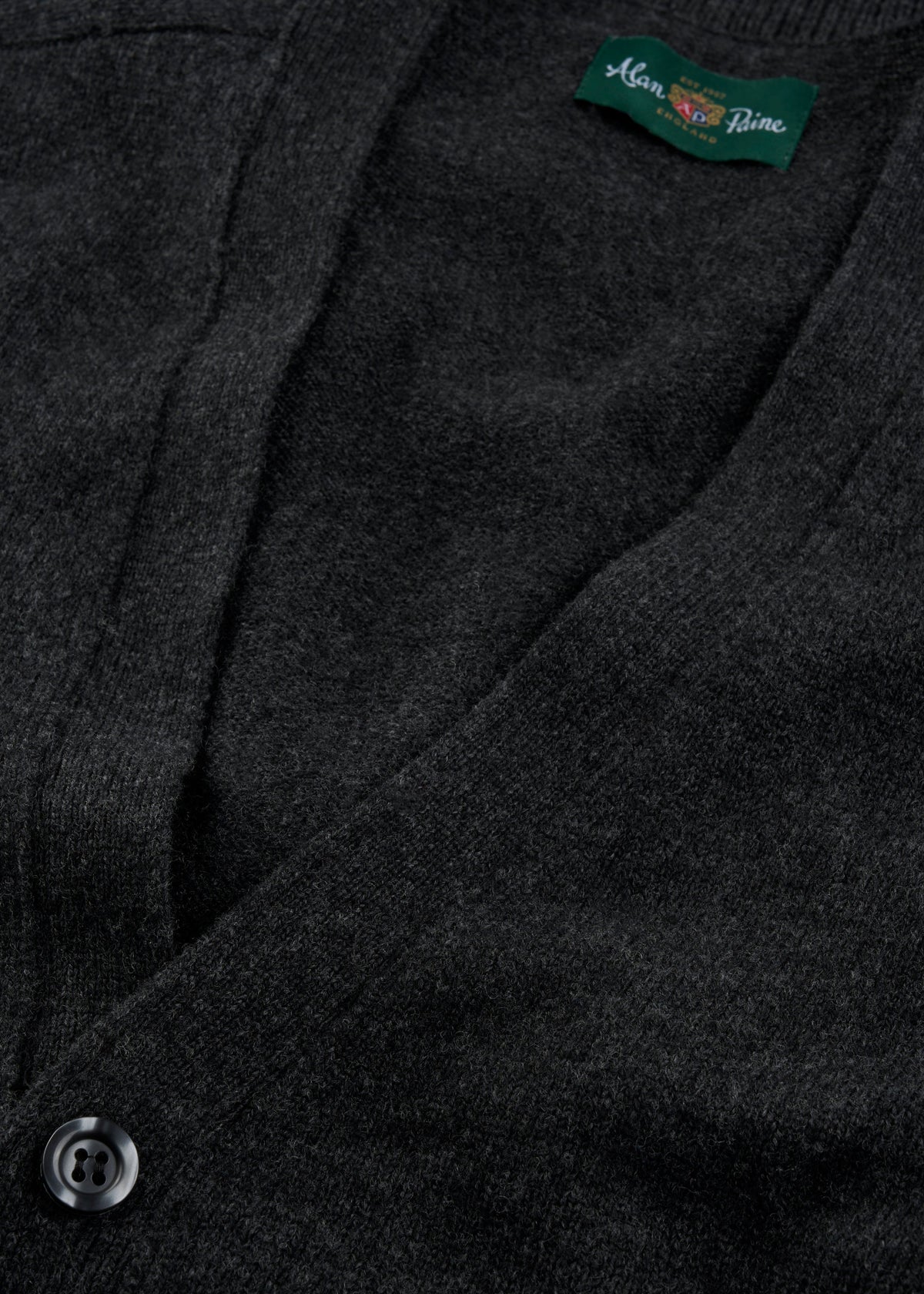 Men's Lambswool Vee Neck Cardigan Jumper in Charcoal