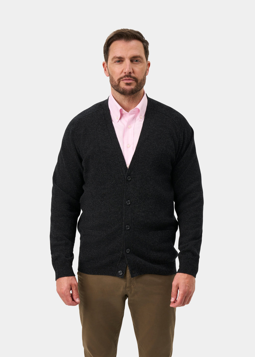 Cornwall Lambswool Cardigan in Charcoal - Classic Fit