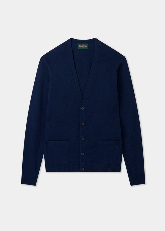 Men's Lambswool Vee Neck Cardigan Jumper in Indigo
