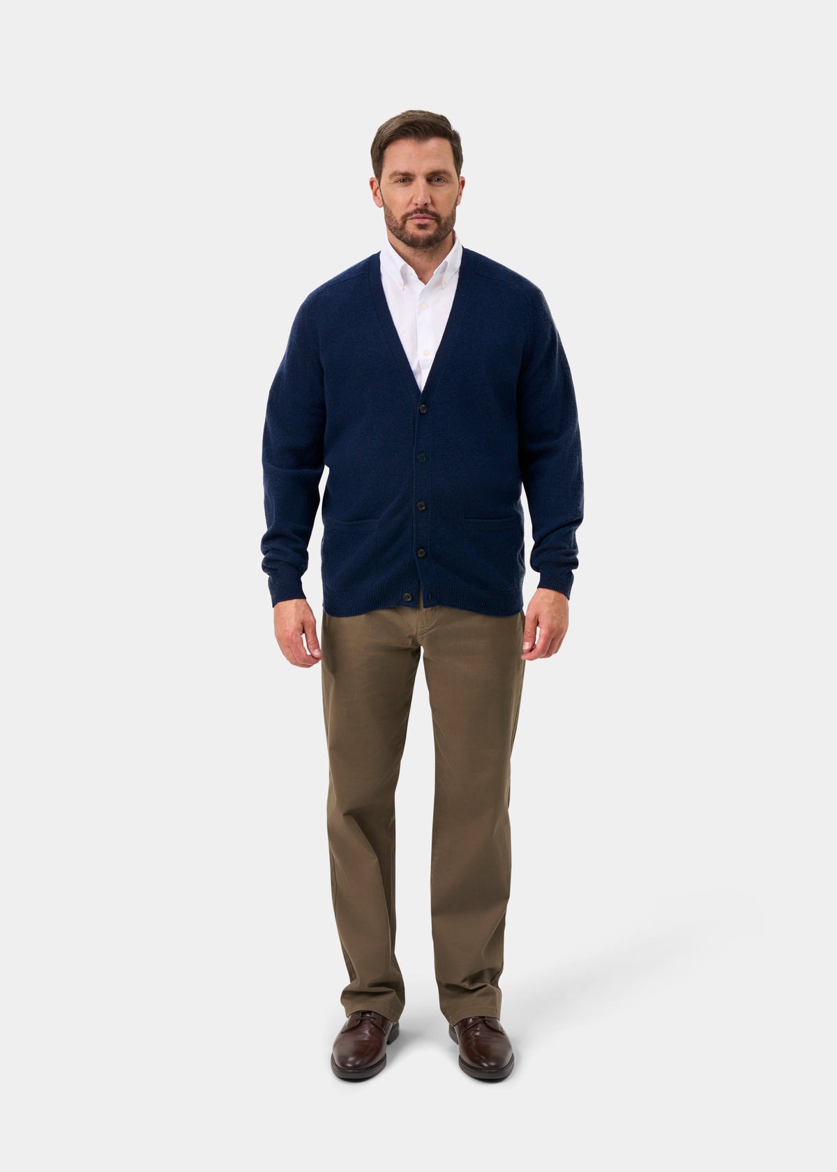 Cornwall Lambswool V-Neck Cardigan In Indigo - Classic Fit