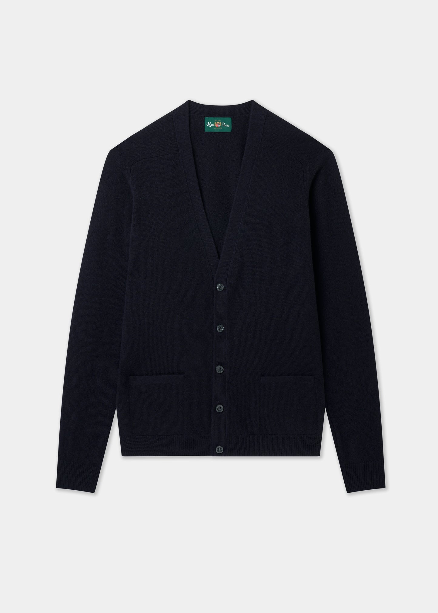 Men's Lambswool Vee Neck Cardigan Jumper in Navy