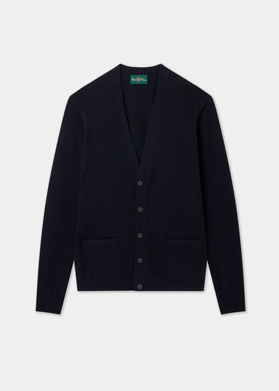 Men's Lambswool Vee Neck Cardigan Jumper in Navy