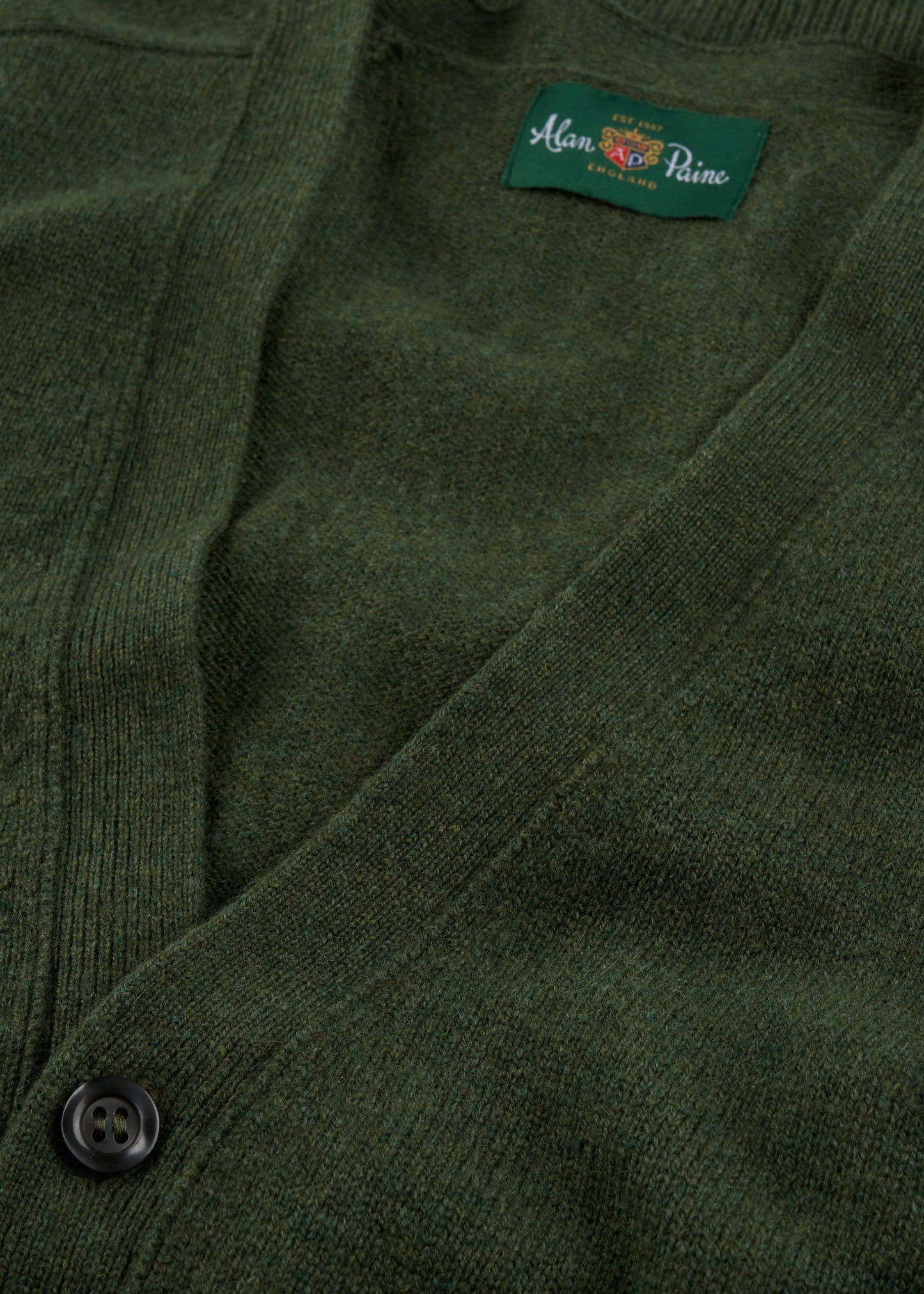 Men's Lambswool Vee Neck Cardigan Jumper in Rosemary