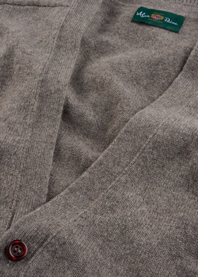 Men's Lambswool Vee Neck Cardigan Jumper in Vole