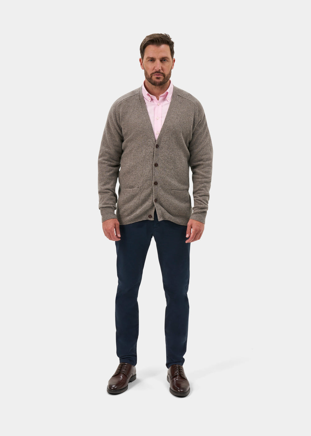 Cornwall Lambswool V-Neck Cardigan In Vole - Classic Fit