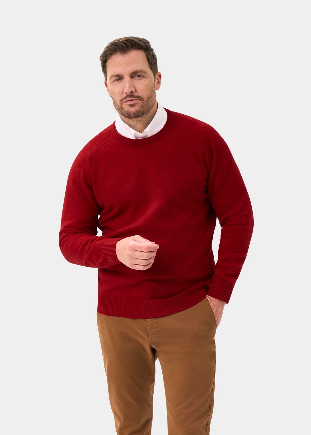 Men's Lambswool Crew Neck Jumper in Dubonnet