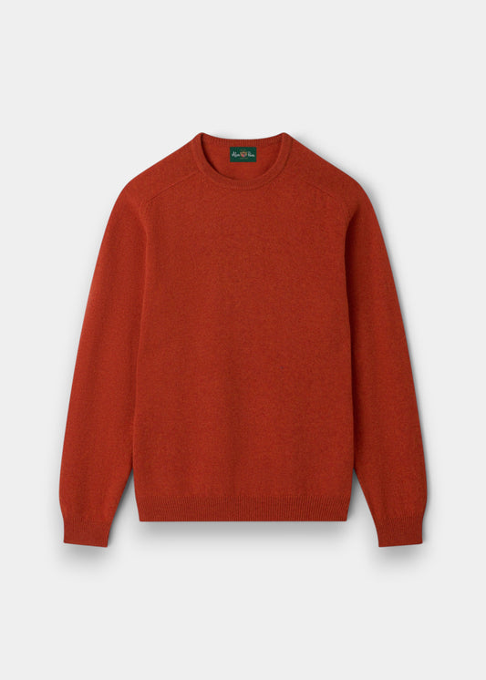Dorset Lambswool Crew Neck Jumper in Ember: classic fit, long sleeves, ribbed trim, and saddle shoulder design.