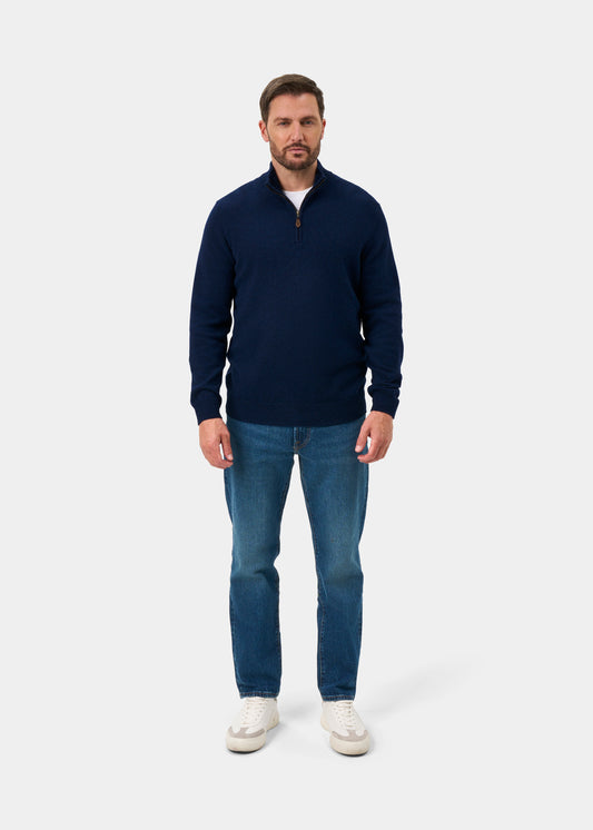 Sutherland Lambswool Quarter Zip Jumper In Indigo - Regular Fit