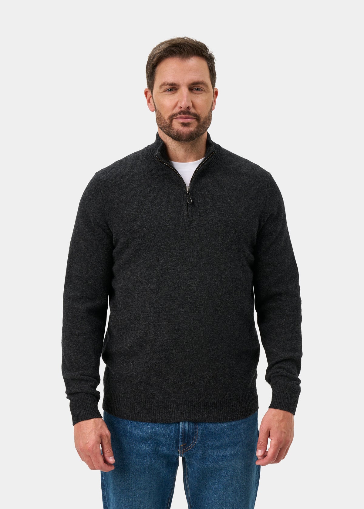 Sutherland Lambswool Quarter Zip Jumper In Charcoal - Regular Fit