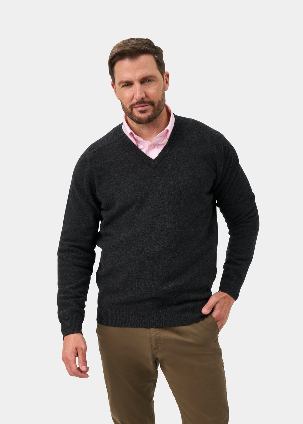 Kilsyth Men's Lambswool Jumper in Charcoal - Regular Fit