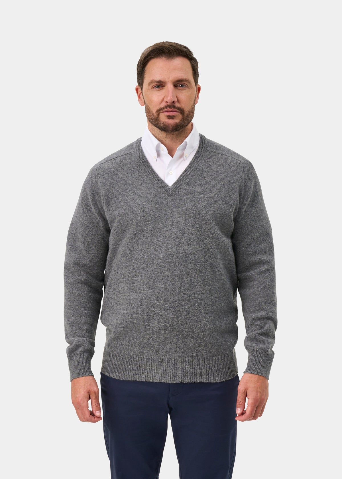 Hampshire Lambswool Jumper in Grey Mix - Classic Fit