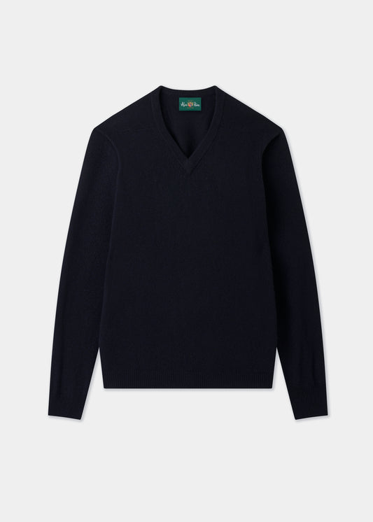 Men's Lambswool Vee Neck Jumper in Navy