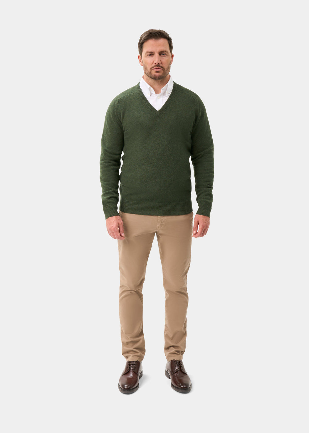 Men's Lambswool Vee Neck Jumper in Rosemary