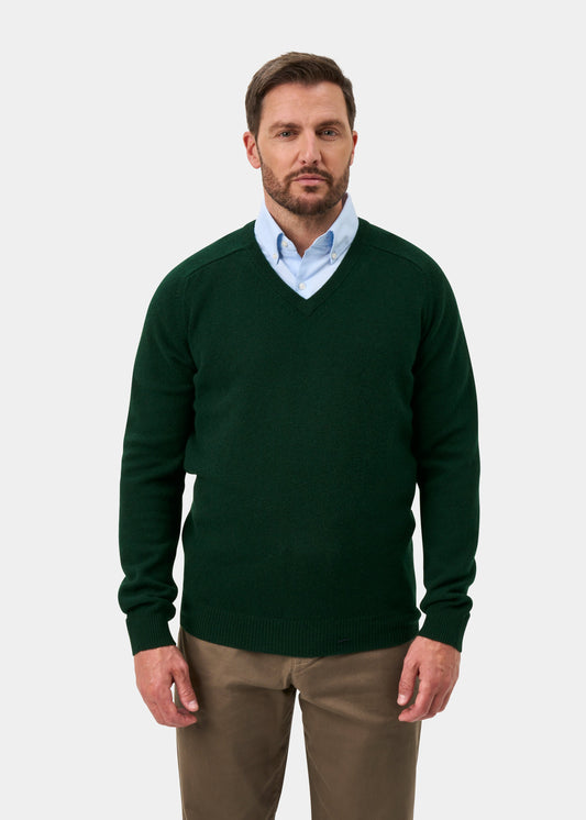 Kilsyth Lambswool V-Neck Jumper In Tartan Green - Regular Fit