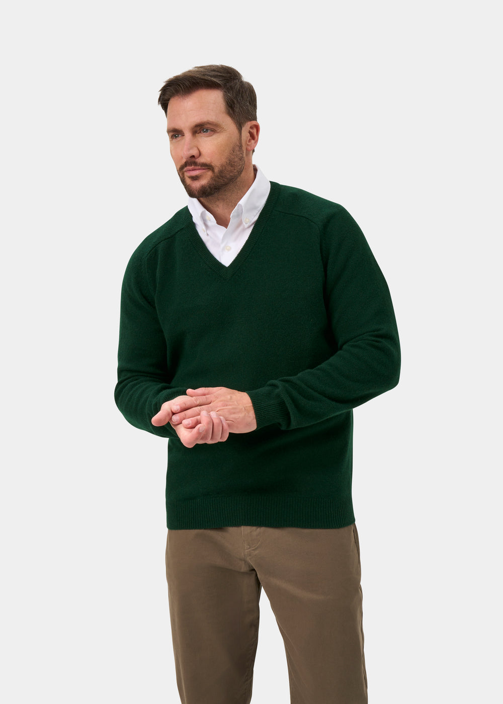 Hampshire Lambswool Jumper in Tartan Green - Classic Fit