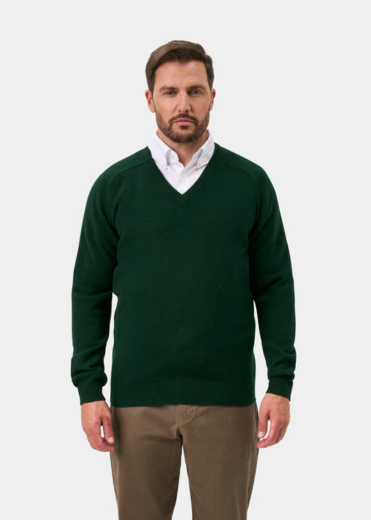 Hampshire Lambswool V-Neck Jumper In Tartan Green - Classic Fit