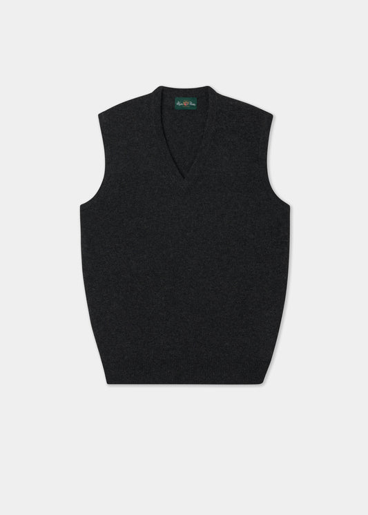 Men's Lambswool Slipover Vee Neck Jumper in Charcoal