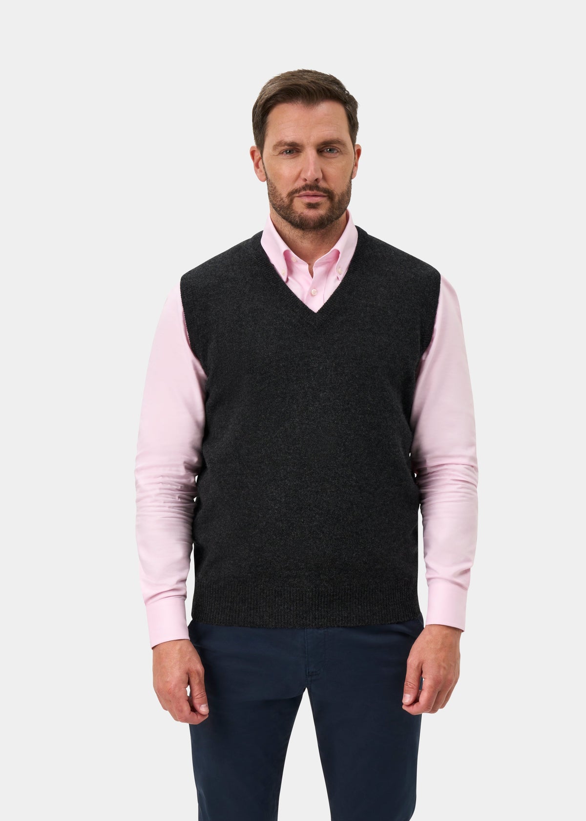 Norfolk Lambswool V-Neck Slipover In Charcoal - Classic Fit