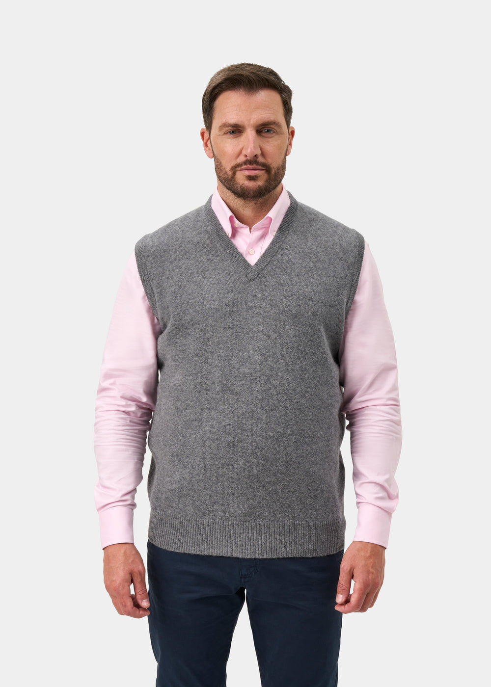 Norfolk Men's Lambswool Slipover in Grey Mix - Classic Fit