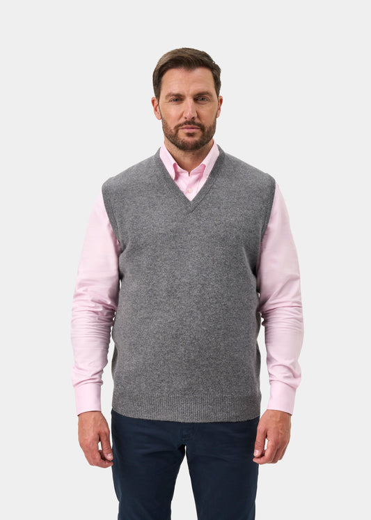 Norfolk Lambswool V-Neck Slipover In Grey Mix - Classic Fit