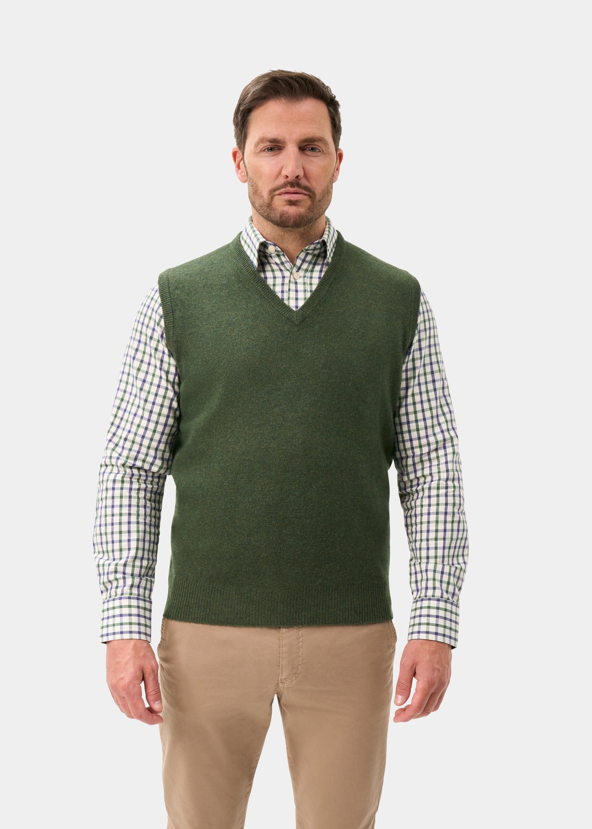 Men's Lambswool Slipover Vee Neck Jumper in Rosemary