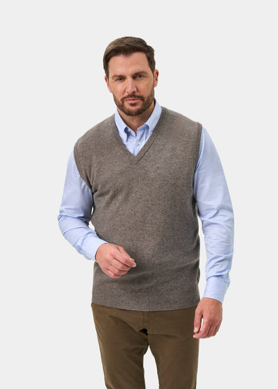 Norfolk Men's Lambswool Slipover in Vole - Classic Fit